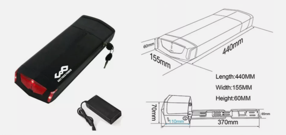 Batterie Unit pack power 36V à 52V sans porte-bagage / avec porte bagage