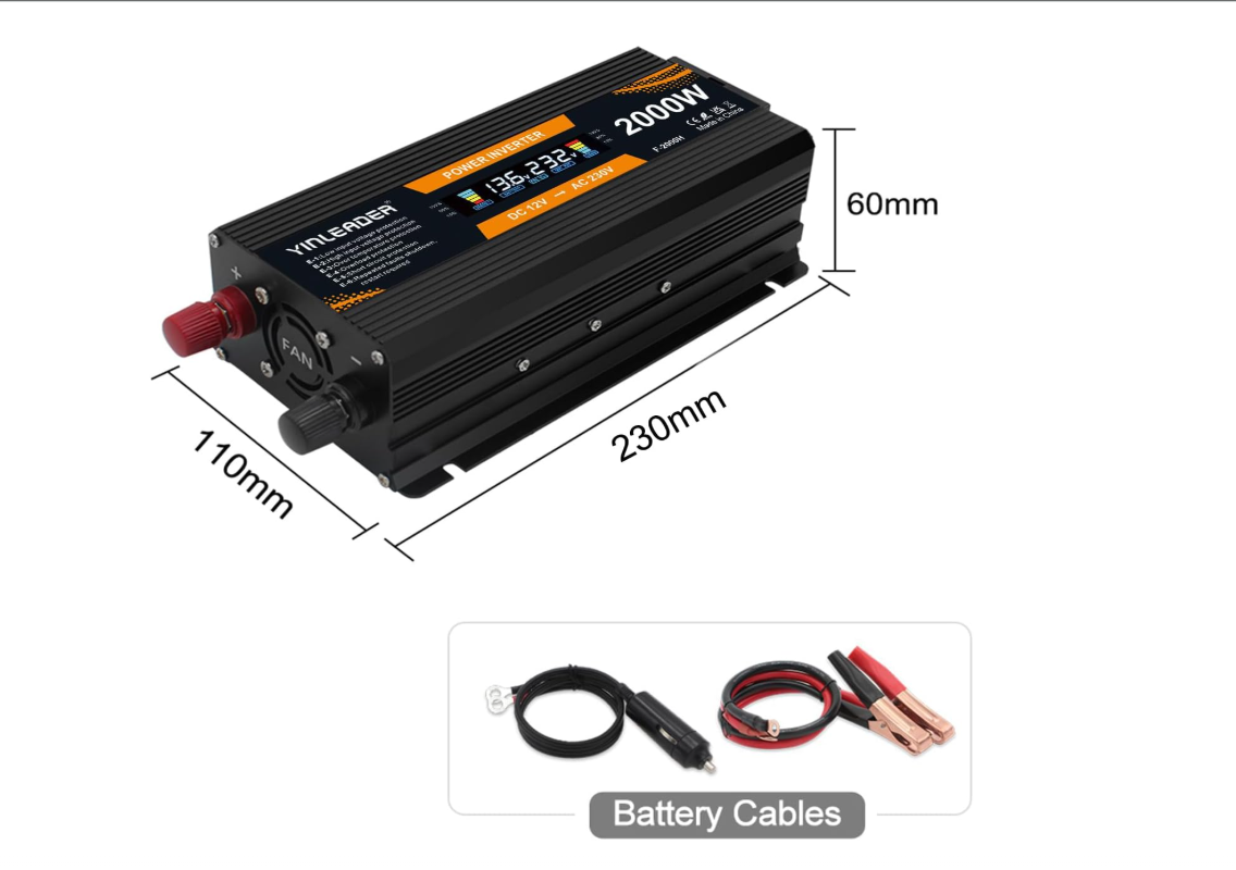 Yinleader Convertisseur de Tension 1000W / 2000 W | 12V 230V