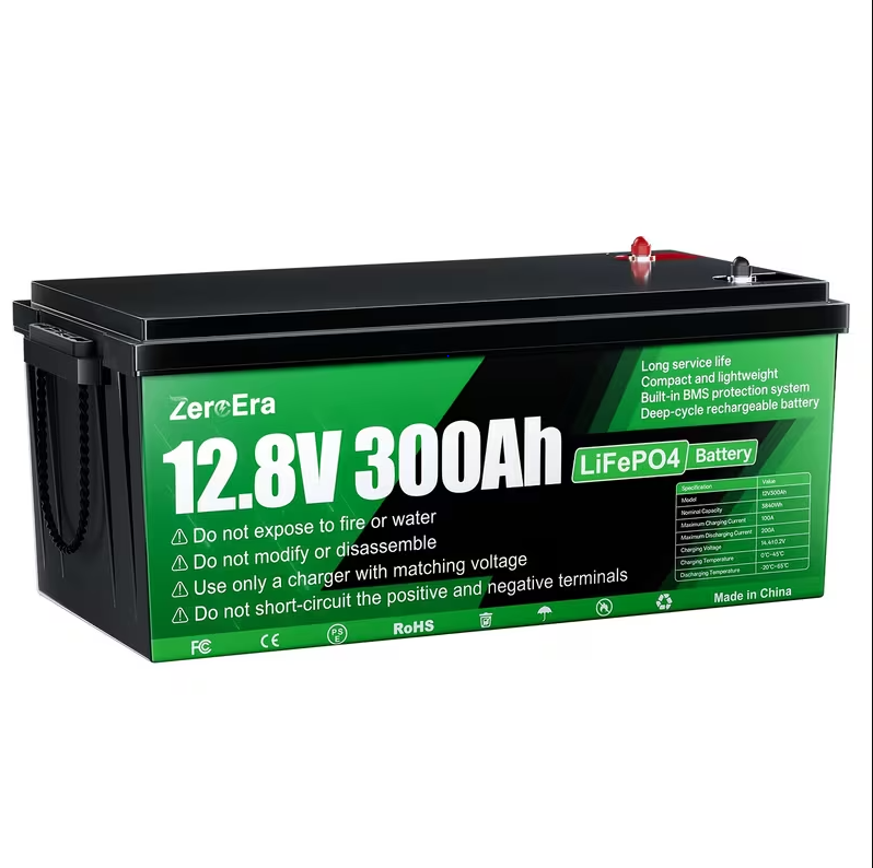 Batteries Lifepo4 12V 300Ah, Zeroera avec un BMS intégré de 200A, 3840Wh