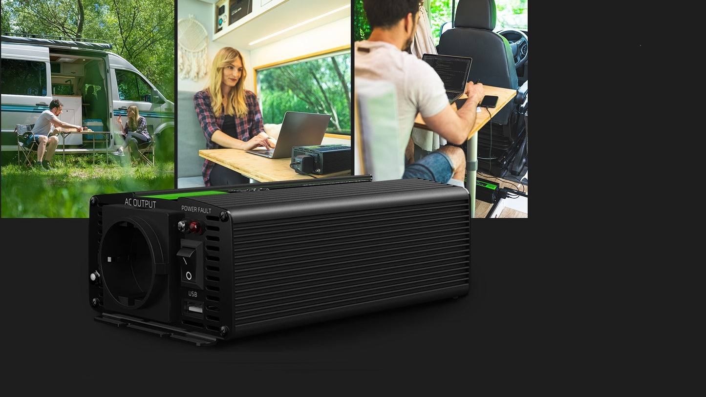 Green Cell® Onduleur Pur Sinus 12V → 230V – 500W / 1000W ou 1000W / 2000W | Inverter Haute Performance pour Voiture, Camping-Car, Systèmes Solaires